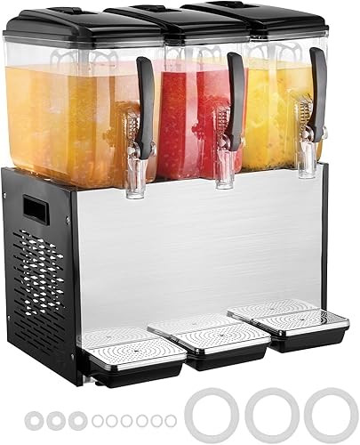 Miniatura 9 de VEVOR Dispensador de bebidas comercial, 3 tanques de 12 L / 12.7 cuartos de galón por tanque, dispensador de jugo, máquina de bebidas de té helado
