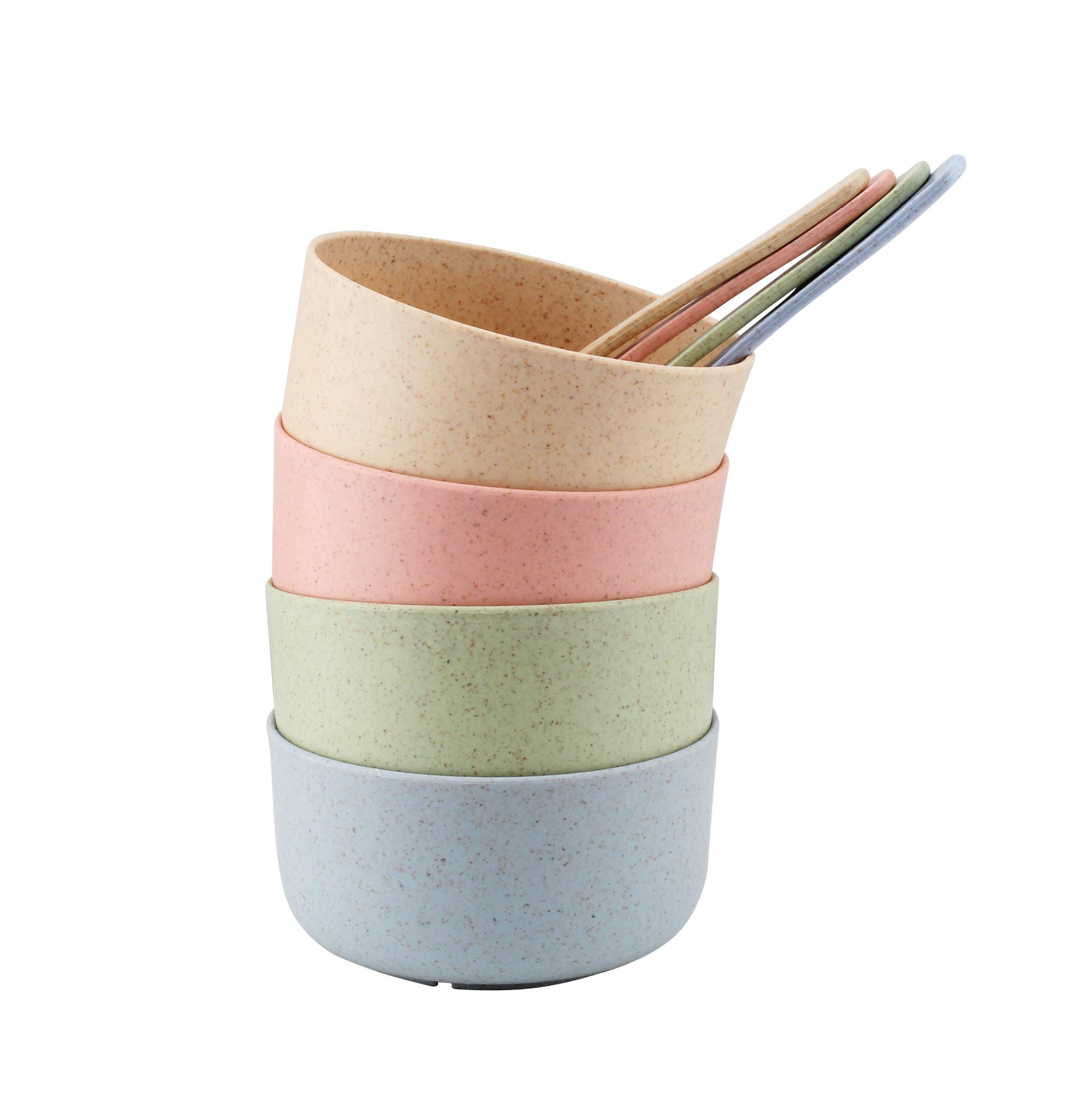 Shallow Colourful Wheat Straw 4 Bowls & 4 Spoon Set - Multicolor