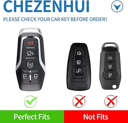 Miniatura 2 de CHEZENHUI Compatible con funda para llavero de Ford con cordón de cuero, funda protectora para llave de automóvil Ford 2017 Fusion F250 F350 F450