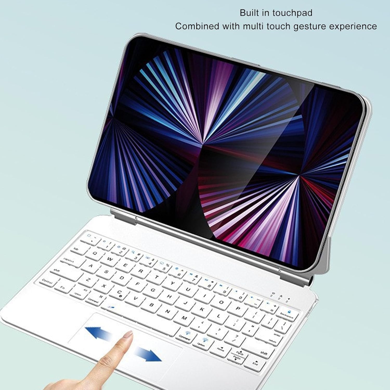 A tablet being magnetically attached to the keyboard case, showing the secure connection.