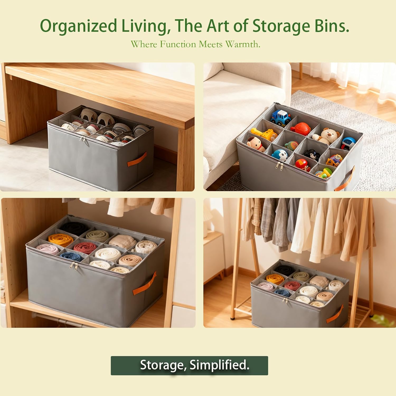 Foldable Closet Organizer 12 Compartments Storage Bin, Clear Zipper Lid Dust‑Free Shoe Storage Box, Stackable Fabric Organizer for Sneakers Sandals Socks Towels Toys, Bedroom Entryway Dorm
