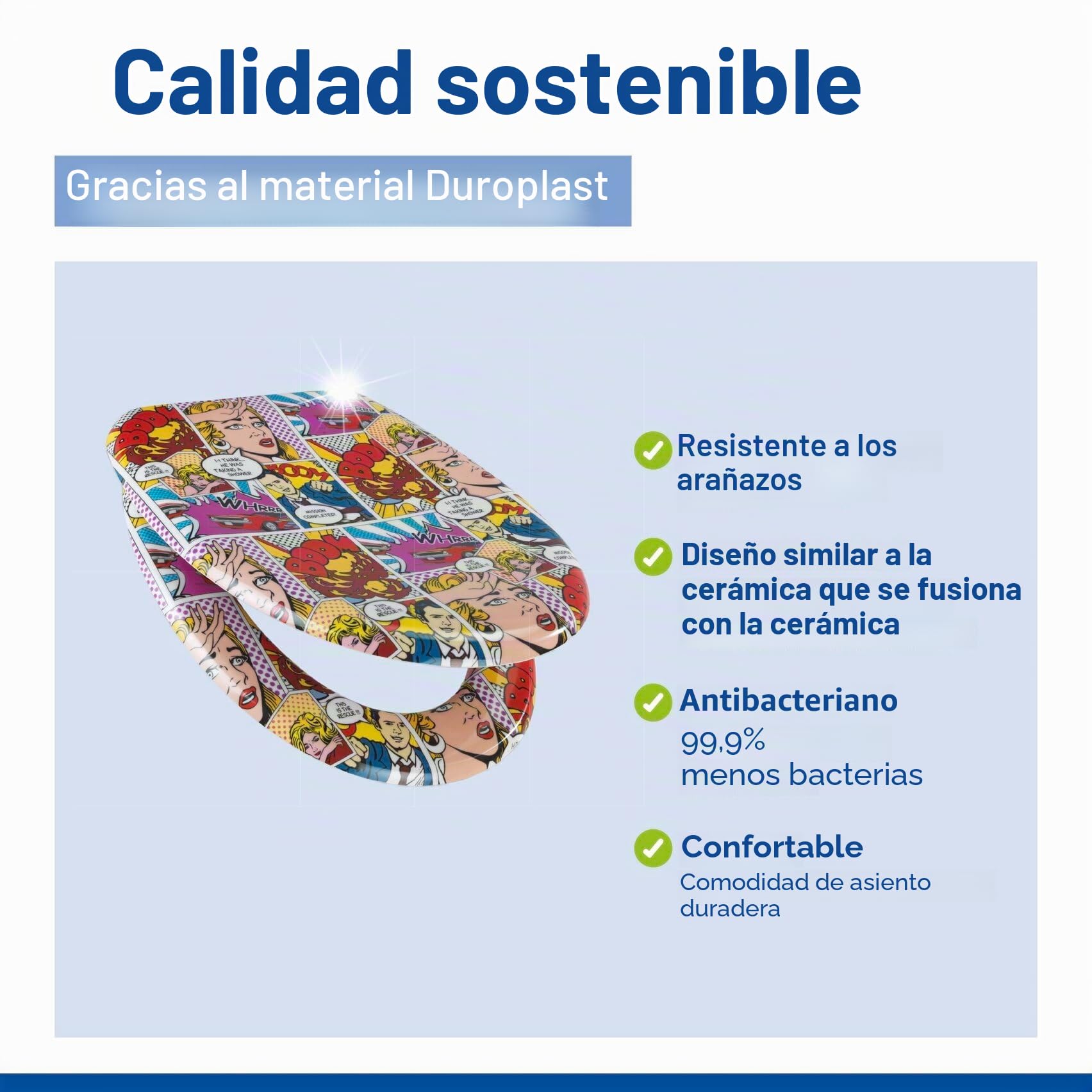 WENKO Tapa de WC Pop-Art - antibacteriano, dispositivo automático de descenso, sujeción higiénica Fix-Clip, Duroplast, 38 x 45 cm, Multicolor