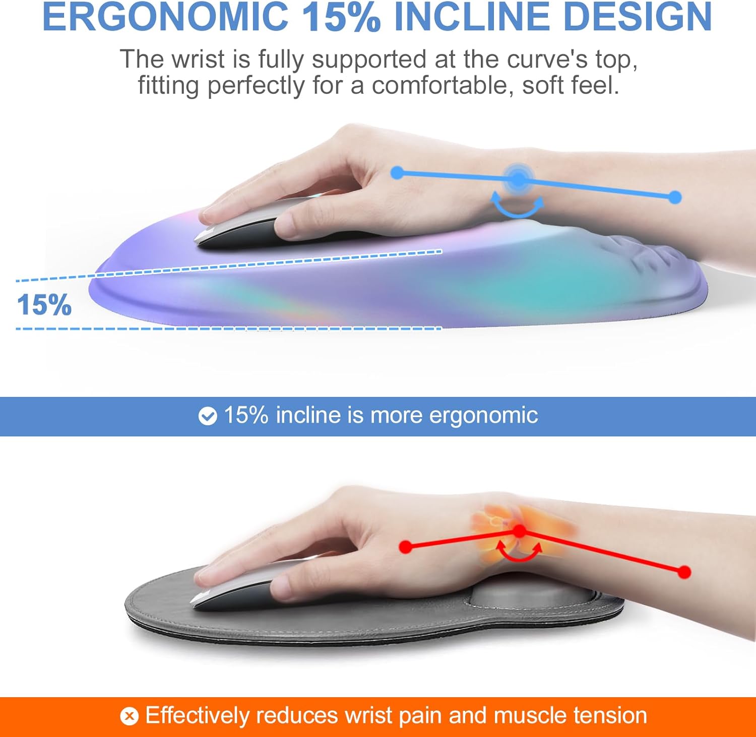 Mouse Pad with Wrist Rest, Comfortable Memory Foam Wrist Rest for Computer Keyboard, Ergonomic Mouse Pad Set for Easy Typing & Pain Relief - Gradient Blue Pink