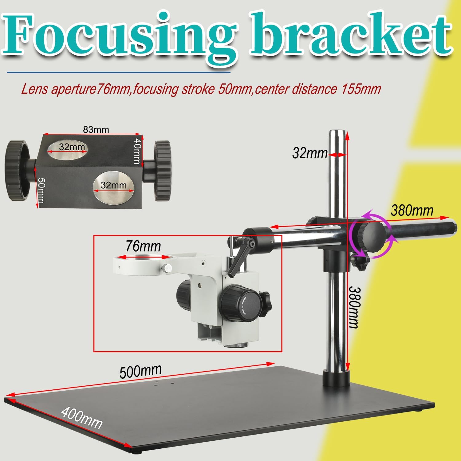 Large Platform Microscope Universal Adjustment Bracket 76mm Focusing Frame Base 500X400mm