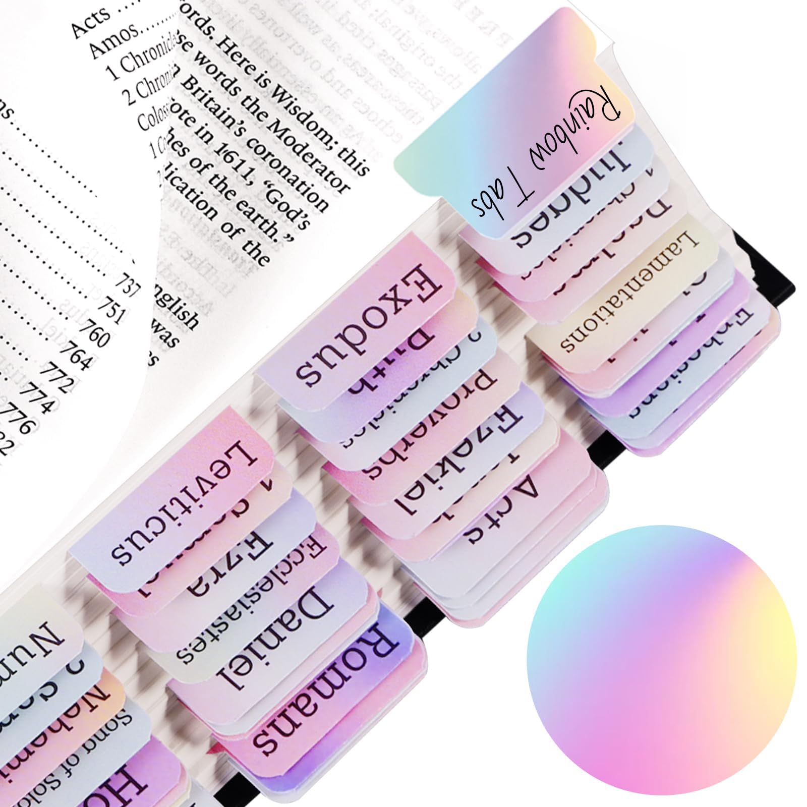 Kabwea 75 pieces rainbow coloured bible index tabs, practical gift for employees and friends, motivating office accessory