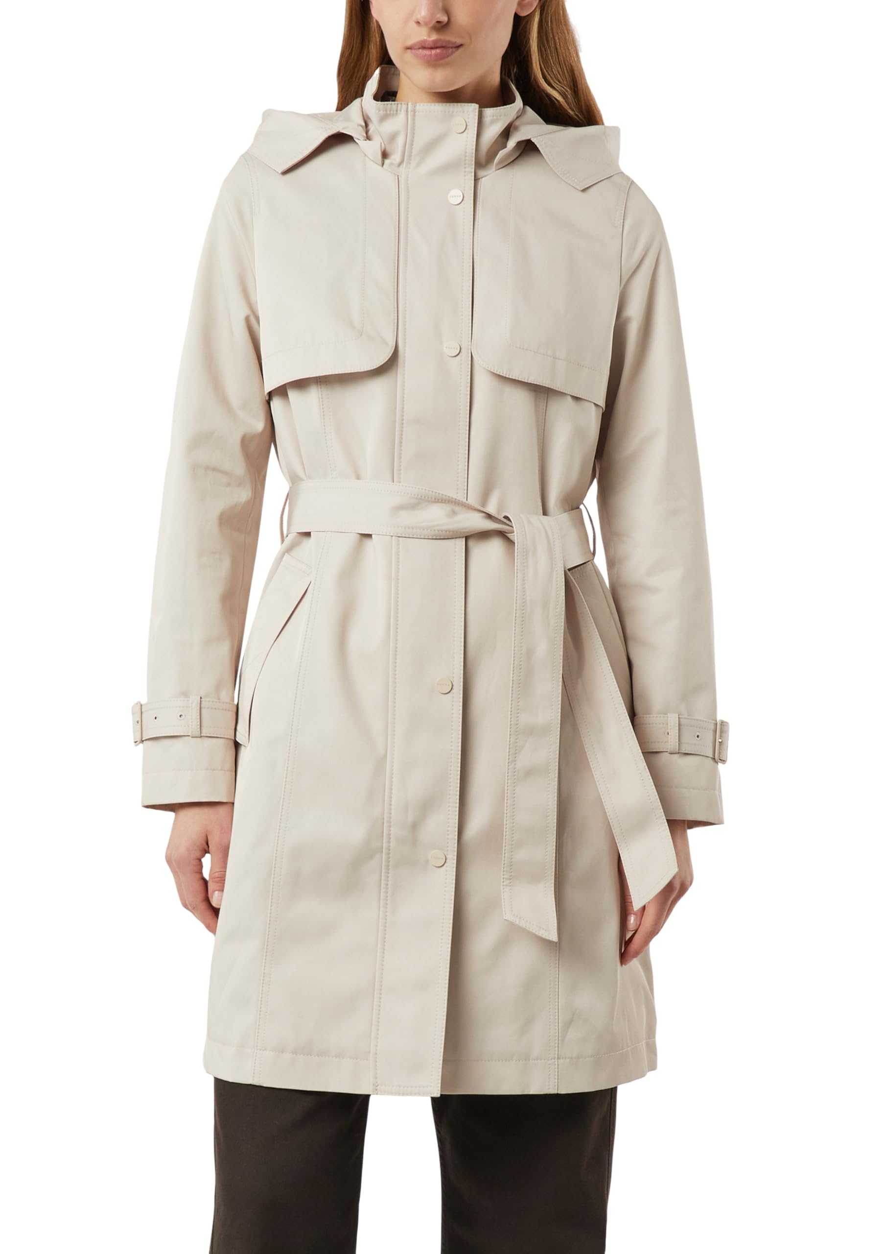 COMMA Baumwoll-Trenchcoat mit abnehmbarer Kapuze und Bindegürtel