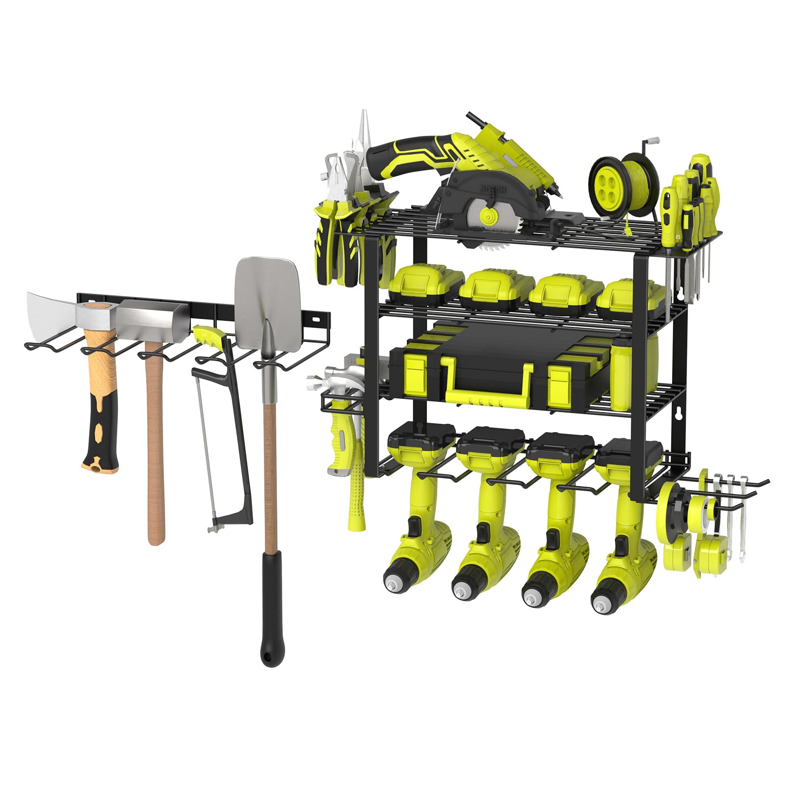 Mefirt Power Tool Organizer, 8 Drill Holder Wall Mount and Garage Organization, 5 Layer Heavy Duty Metal Power Tool Organizer Storage Rack, Pegboard Tool Holder Utility Rack for Cordless Drill Storage