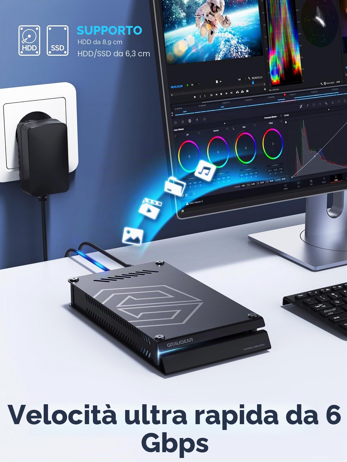 GRAUGEAR Disco rigido esterno da 8 TB in alluminio per Playstation, design hard disk formattato per PS4 e PS5, 8TB HDD da 3,5"