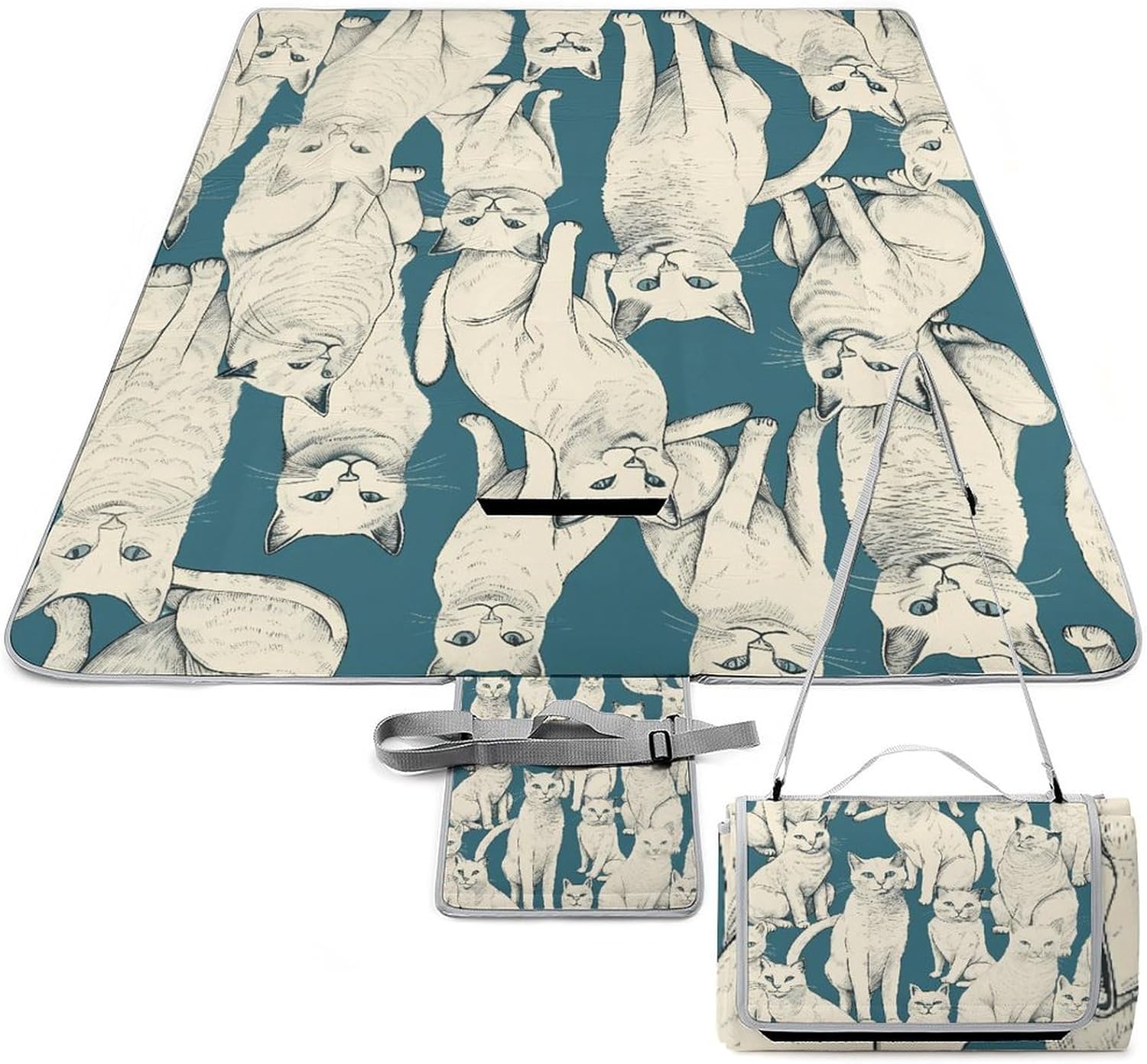 Animal Patterns Waterproof Picnic Blanket 58.3''x58.3'',Portable and Foldable Picnic Mat with Handle,Outdoor Blankets for Lawn Park Beach Travel