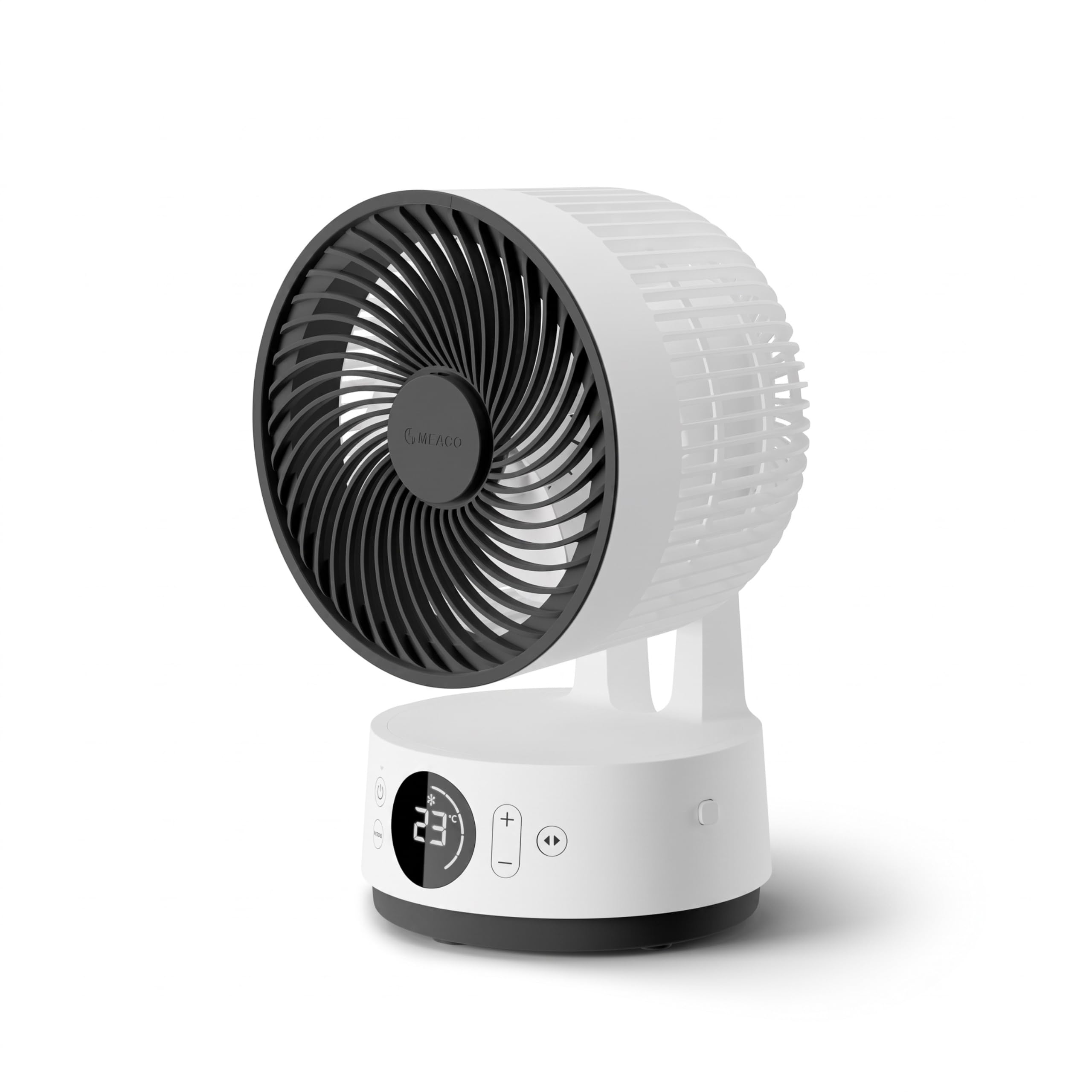 MeacoFan Sefte® 6 - Brazador de aire con batería (12 velocidades, ultra silencioso a 22 dB, inalámbrico, oscilante, ventilador de escritorio recargable + mando a distancia, autonomía de 26 horas