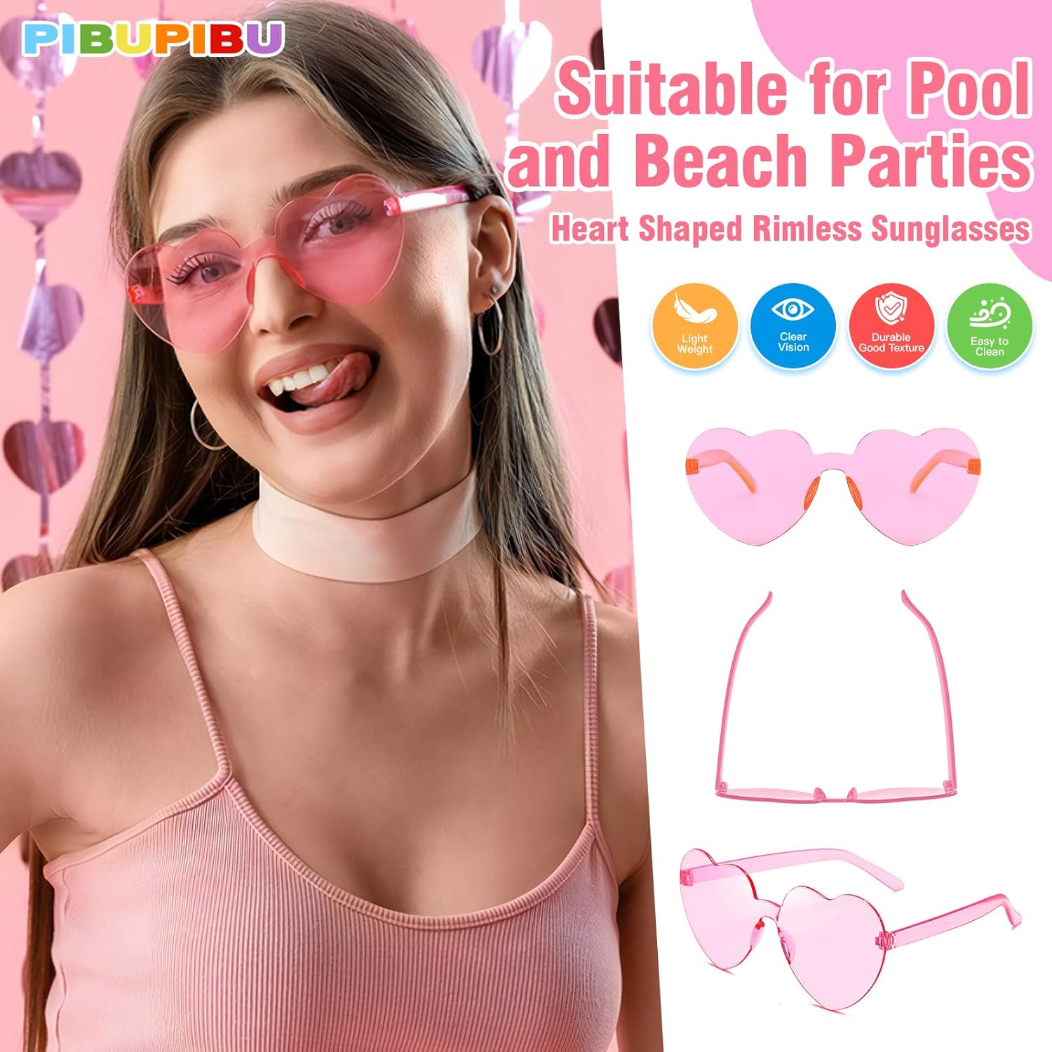 Pibupibu Wholesale 40 Pack Rimless Heart Shaped Sunglasses Bulk Adults Unisex, Fun Colorful Heart Glasses Party Favors - Image 3