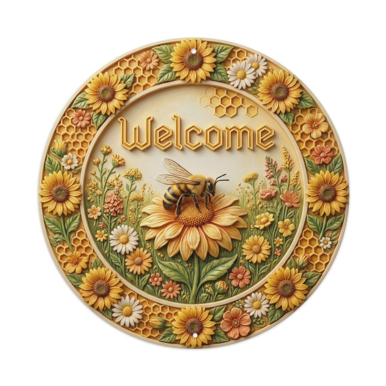 Tgrcjimh Style Metal Tin Sign Bee Honeycomb Welcome Flower Harvest