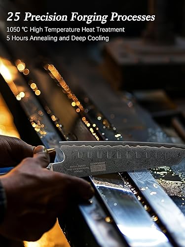 Miniatura 5 de HOSHANHO Cuchillo Santoku de Damasco de 7 pulgadas, cuchillo de chef de acero de Damasco de 67 capas, cuchillos de cocina profesionales ultra
