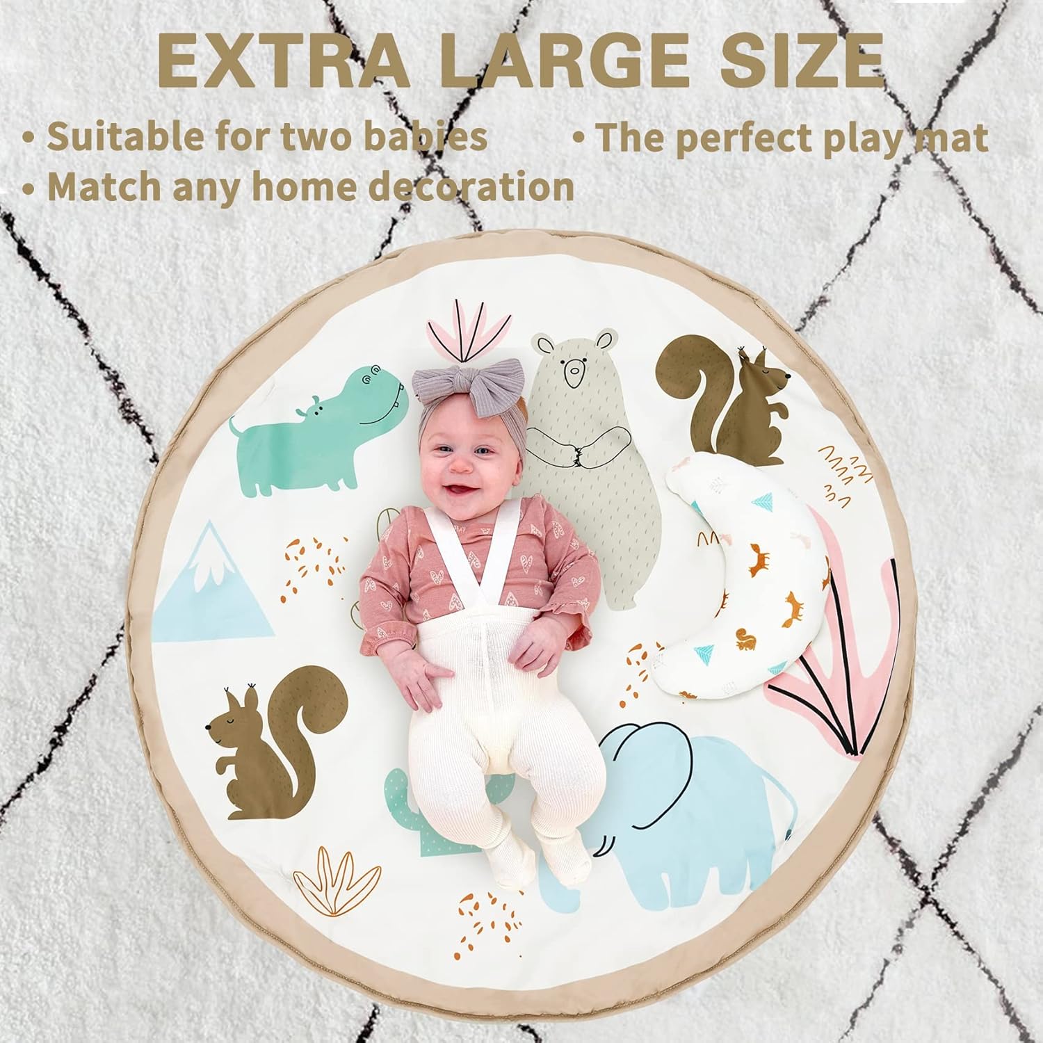 Washable Baby Gym Activity Center with Animal Play Mat, Visual, Hearing, Touch, Cognitive Early Development Playmats, 6 Toys for Infant & Toddler, Larger, Non Slip : Baby