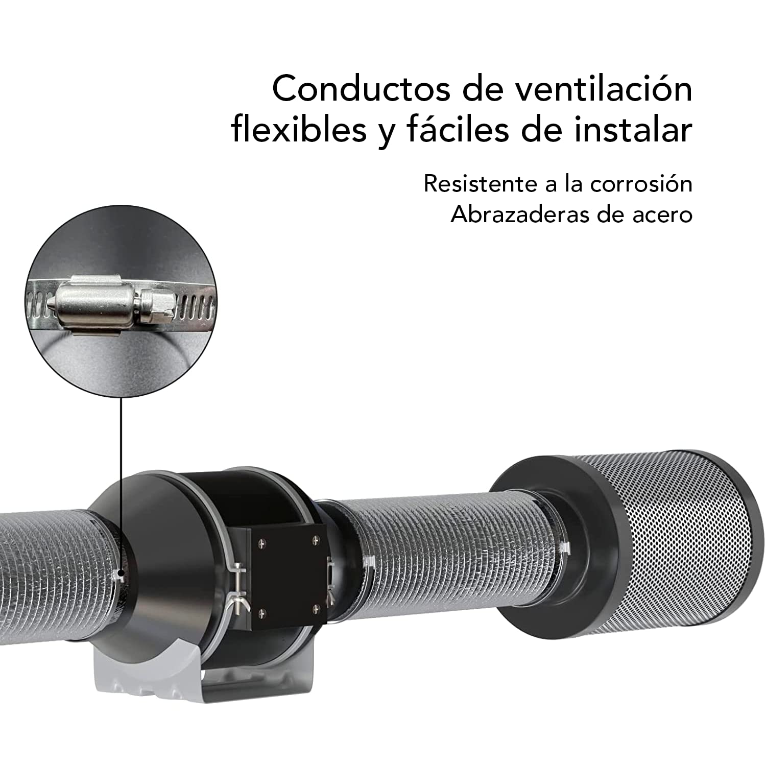Garden Tube en aluminium flexible diamètre 315 mm et 10 mètres + 2 colliers de serrage 320 mm en acier inoxydable (extraction de cuisines, W.C...) résistance à la chaleur jusqu'à 130°, fabriqué en