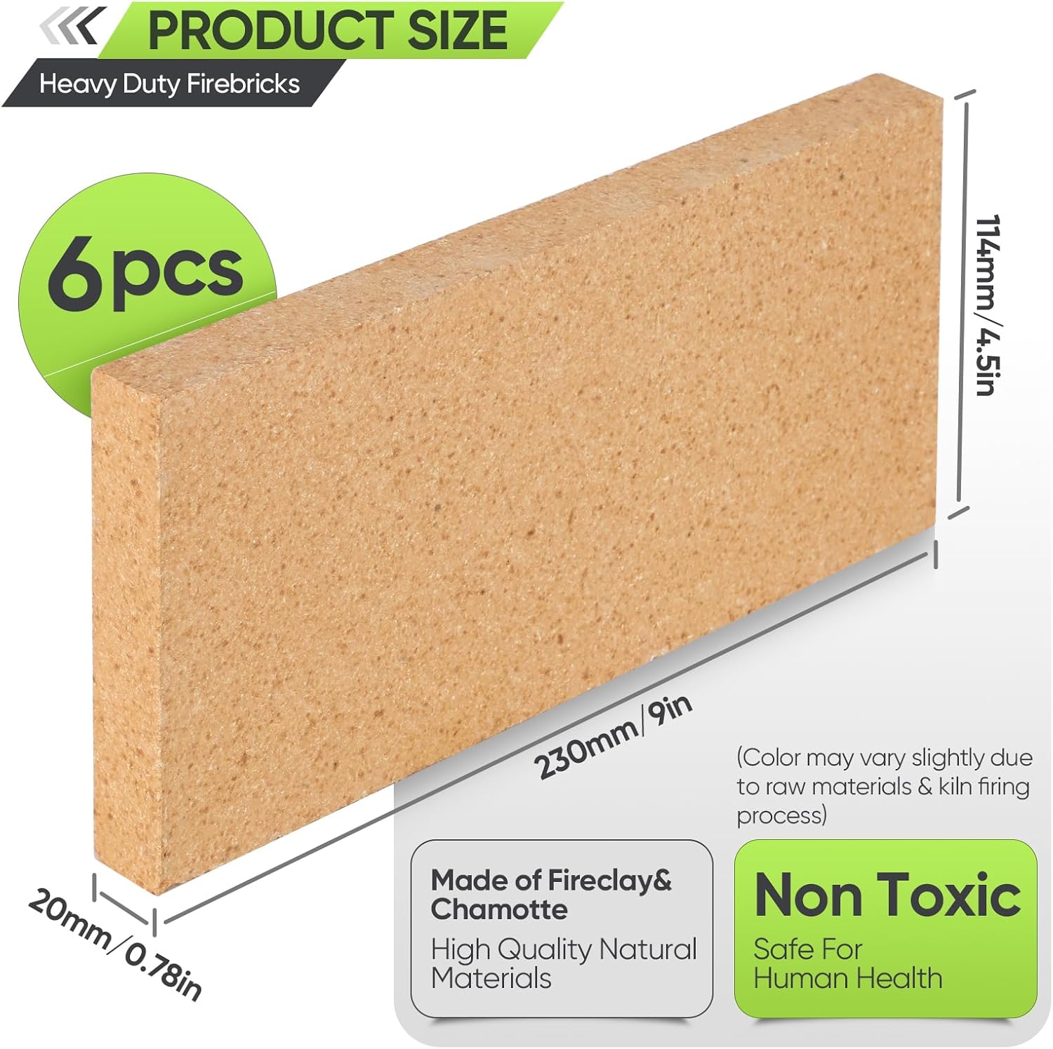 High Temp Firebricks 3000°F Insulating - 9"x4.5"x0.8"Fireclay Refractory Bricks for Pizza Oven, Wood Stove, Forge Durable Heat Fireplace, Steel Kiln (6 Pack, 9"x4.5"x0.8")