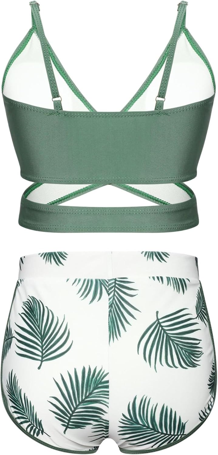 Kids Girls' 3 Pieces Swimming Costume Tropical Print Split Swimsuit Bikini and Cover Up Shorts Beachwear