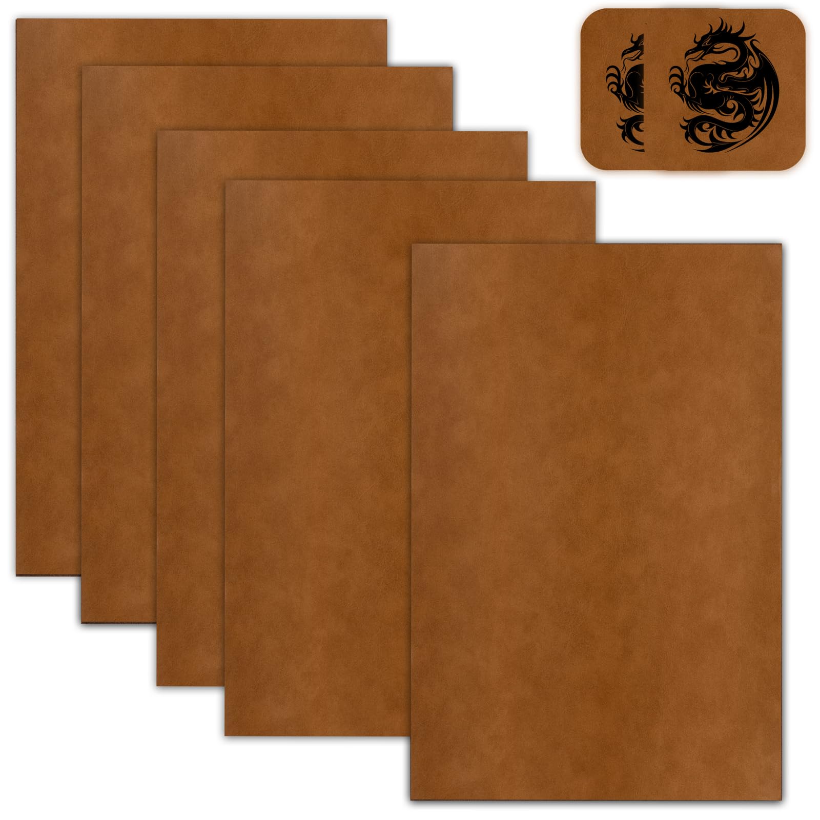 5 Pack Laserable Leatherette Sheet Faux Leather Laser Engraving Leather Blank Hat Patches with Heat Press Adhesive for Laser Engraving DIY Hat Cap Beanie UV Printing Craft Supplies (Bourbon Brown)