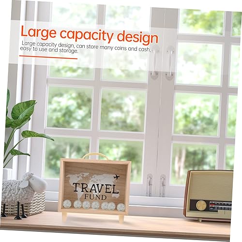 Miniatura 7 de Tarro de ahorro de dinero, fondo de viaje, alcancía, maleta de madera, conteo de dinero, divertido banco de dinero, decoración de escritorio para