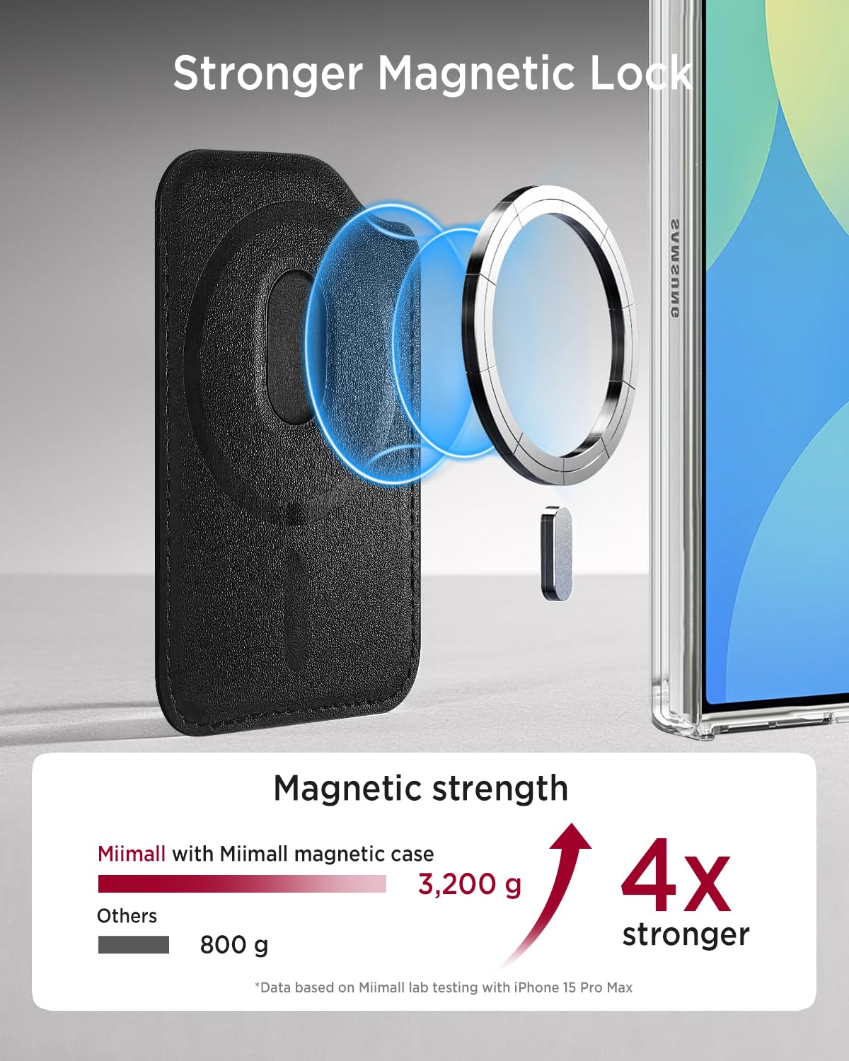 Miimall Mag-Safe Wallet für Samsung Galaxy S25 S26 S24 FE/Plus/Ultra/Z Fold 7/iPhone 17 16 15 Serie, Slim Leder Mag Safe Wallet 2-3 Kartenhalter Handy Magnetisch Card Holder für Handy-Schwarz