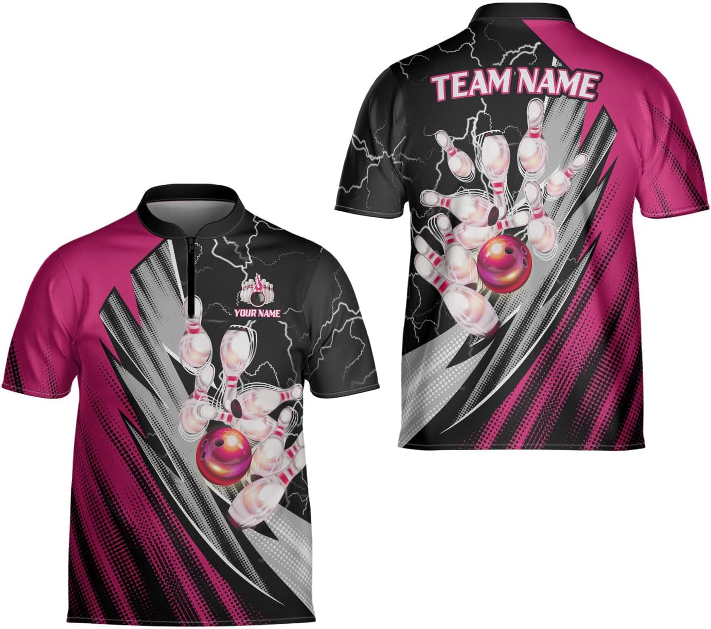 Custom 3D Bowling Jerseys for Men Women Personalized Team Name Quarter Zip Apparel Customized Bowling Jersey Shirts Unisex