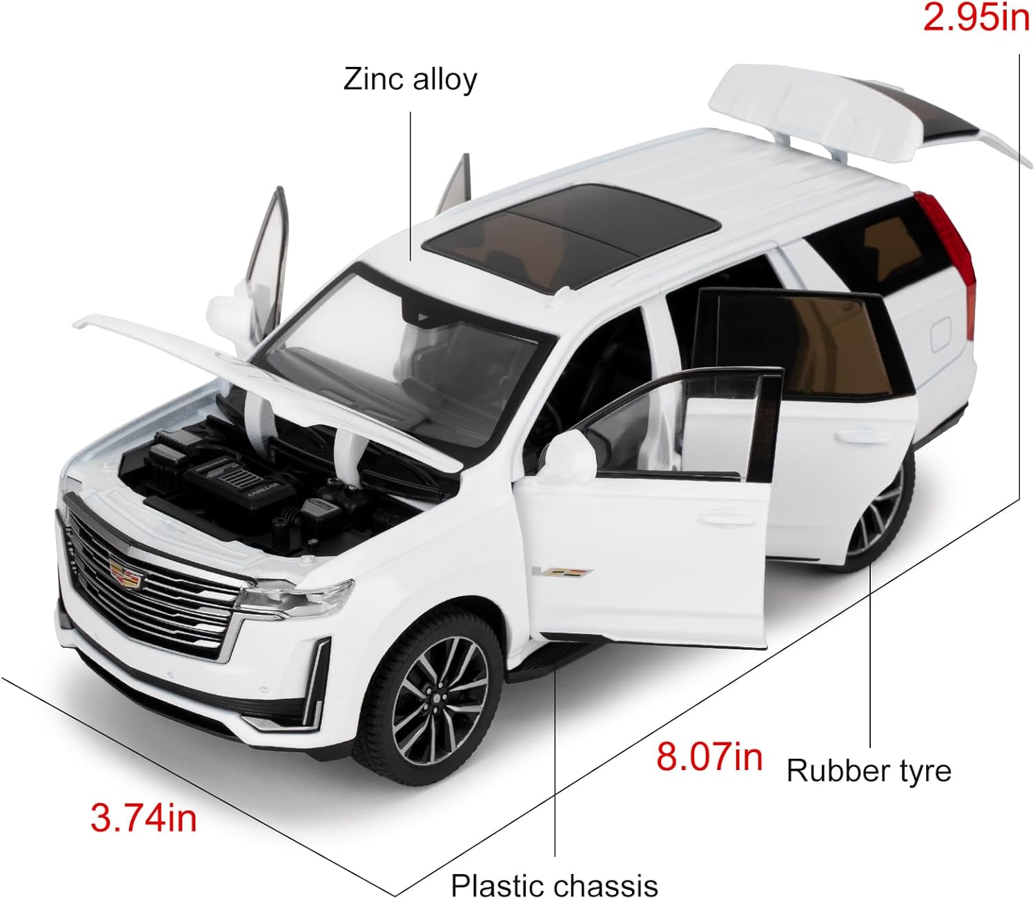 WAKAKAC Toy Car Compatible for 1:24 Escalade SUV Model Car, Alloy Pull Back Diecast Collectible Car with Sounds＆Lights for Kids Boys Girls and Adults, Gift White