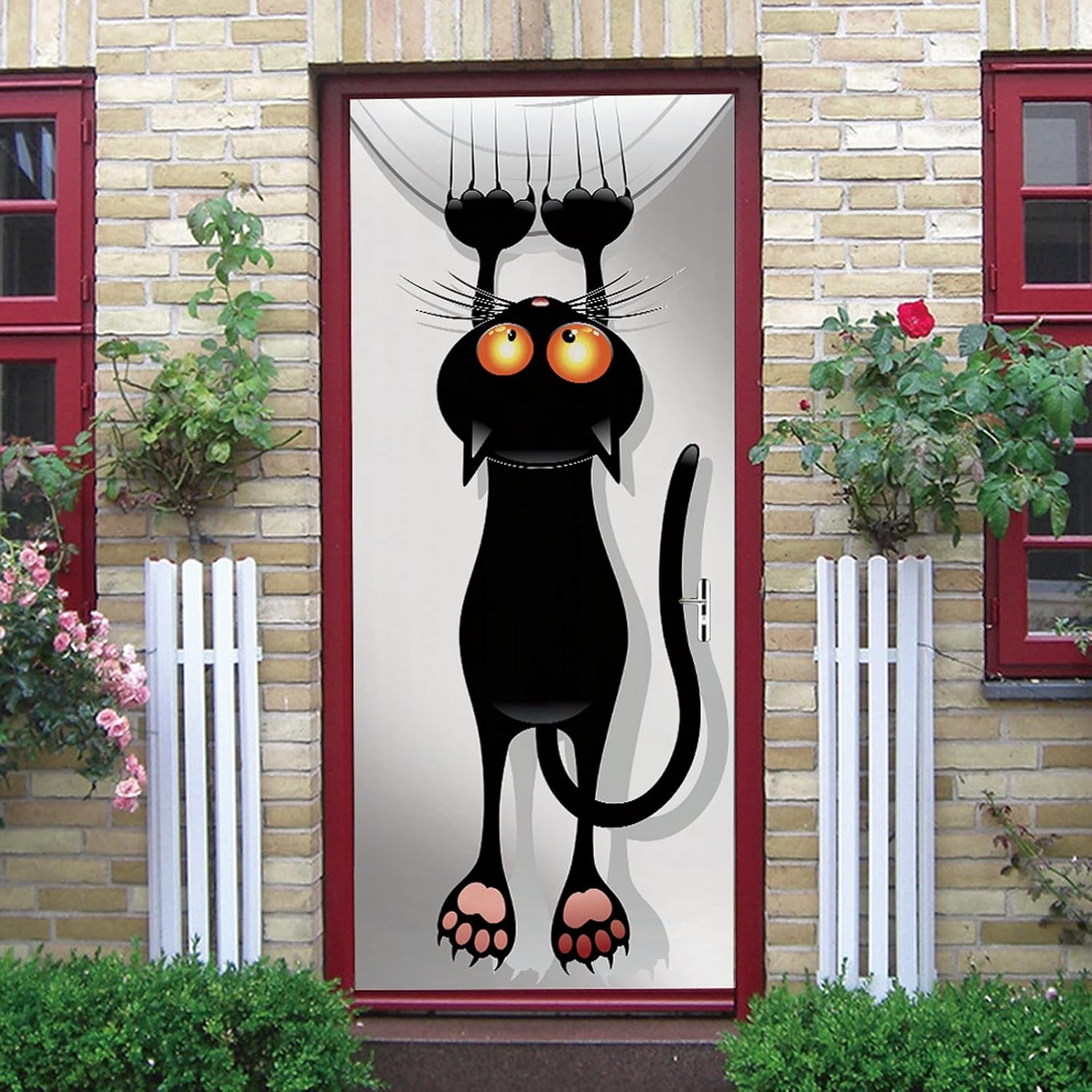 A.Monamour 3D Door Stickers for Interior Doors Cartoon Black Cat Scratching The Wall Vinyl Waterproof Self Adhesive Door Mural Decals for Bedroom Office Bathroom 90 x 200 cm