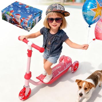 Scooters for Kids 3-5 3-Wheel Light Up Scooter with Flexible Steer & 3-Adjustable Height for Boys Girls Outdoor Indoor Recreational Transport