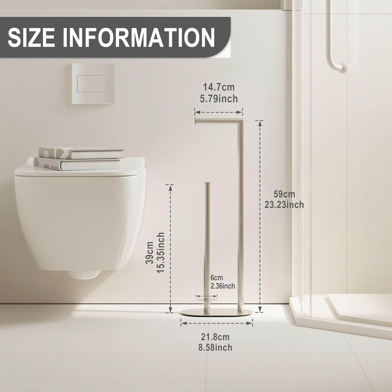 Brushed Nickel Freestanding Toilet Paper Holder with Reserve for Bathroom with Weighted Base, Modern Tissue Roll Holder Stand