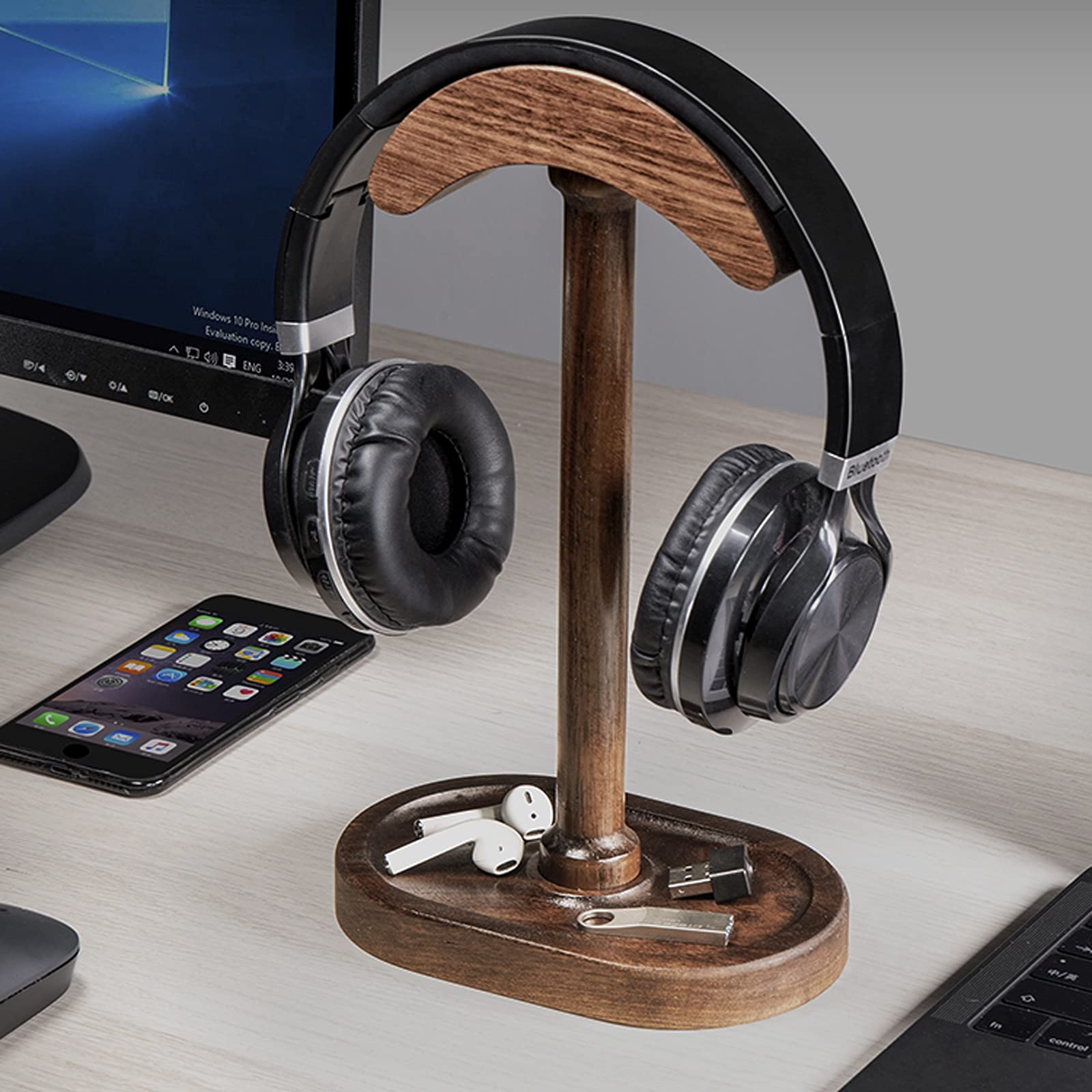Supporto Cuffie Black Walnut Headphone Stand Desktop Holder Holder Holder Display Display Display Creativo Multifunzionale in Legno massello Auricolare Stand Cuffie