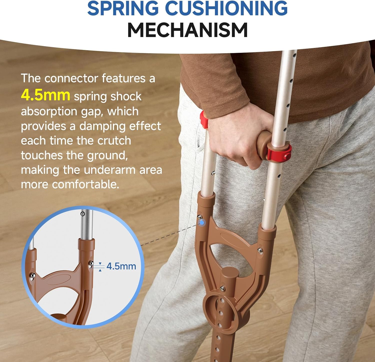 Loyoda Adjustable & Shock-Absorbing Crutch with Dual Height Adjustment, Under Arm Crutches for Adults & Kids 4'3" to 6'3"，Ergonomic Handle & Durable Rubber Tip for Maximum Comfort and Support