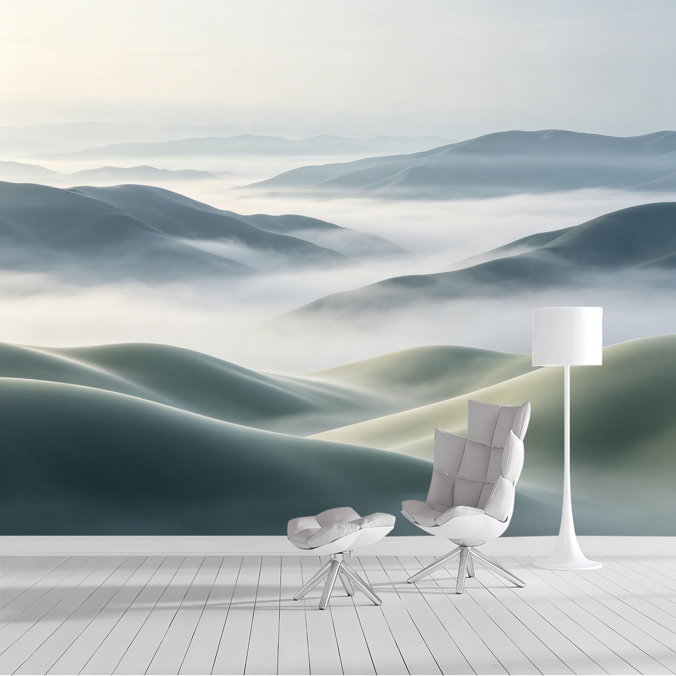 Custom Size Wall Mural Misty Mountain Landscape Foggy Serene Scape Panoramic Sky Gradient SelfAdhesive Wall Fabric Removable Peel and Stick Wallpaper for Living Room Bedroom Bathroom