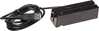 MagTek 21040145 SureSwipe Dual Head Triple Track Magnetic Stripe Card Reader with 6' USB Interface Cable, 60 in/s Swipe Speed, 5V, Black