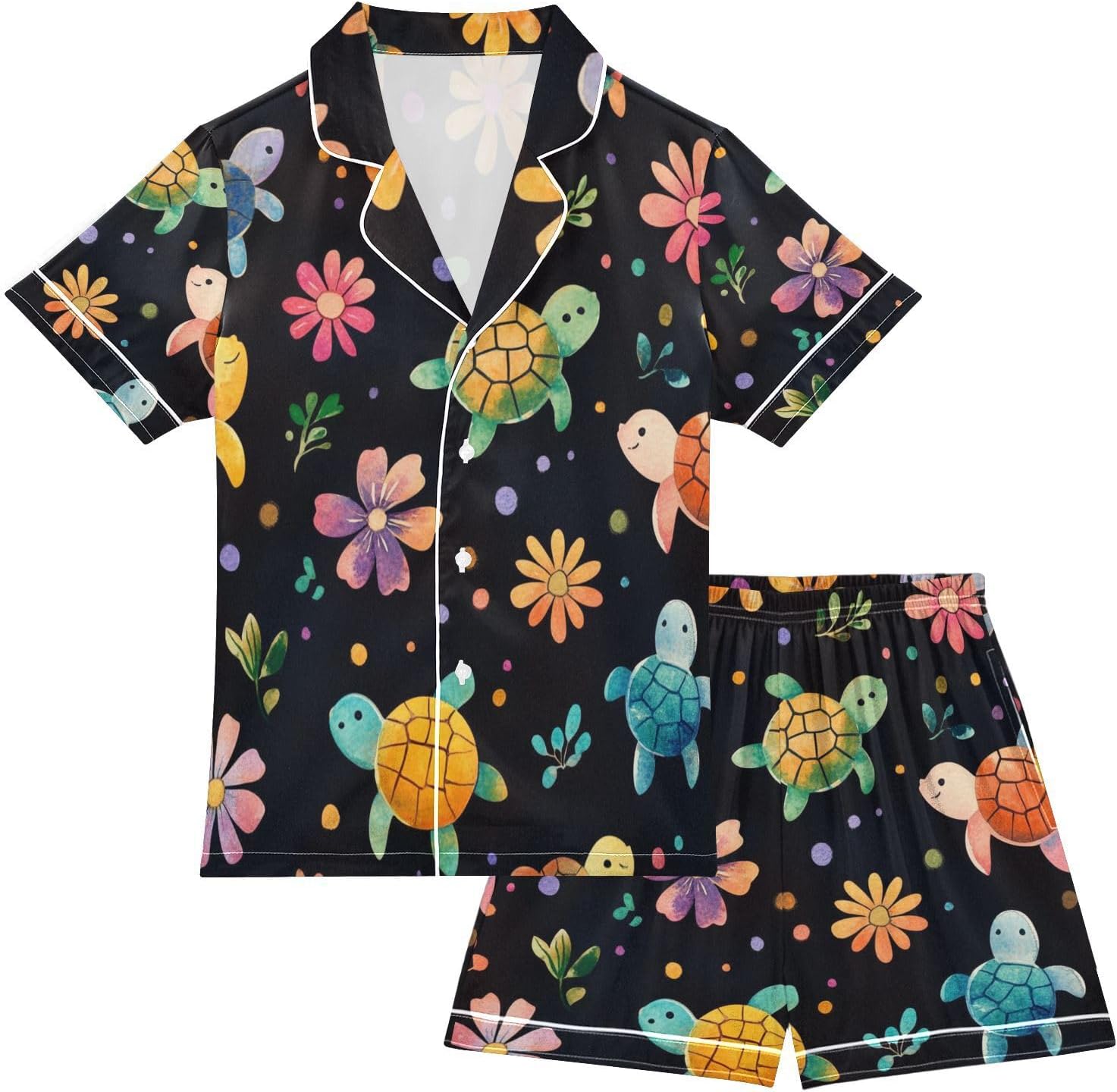 Silk Pajamas Sets Soft Satin 2 Piece Pjs Set Short Sleeve Sleepwear Nightwear