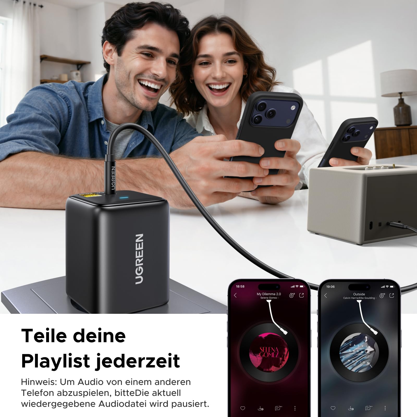 UGREEN Hi-Res Bluetooth 6.0 Adapter mit LDAC, Plug und Play Bluetooth Empfänger, 3,5 mm AUX Adapter für Stereoanlage, Verstärker und Lautsprecher, 10 m Reichweite mit geringer Latenz