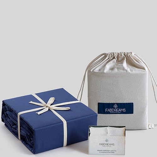 100% Organic Cotton Full Dark Blue Sheet Set | Percale Weave | 4 Piece | 300 Thread Count | GOTS Certified | Breathable Crisp Cool | Luxury Finish | Fits Upto 17" Deep Pocket Mattress | Sustainable