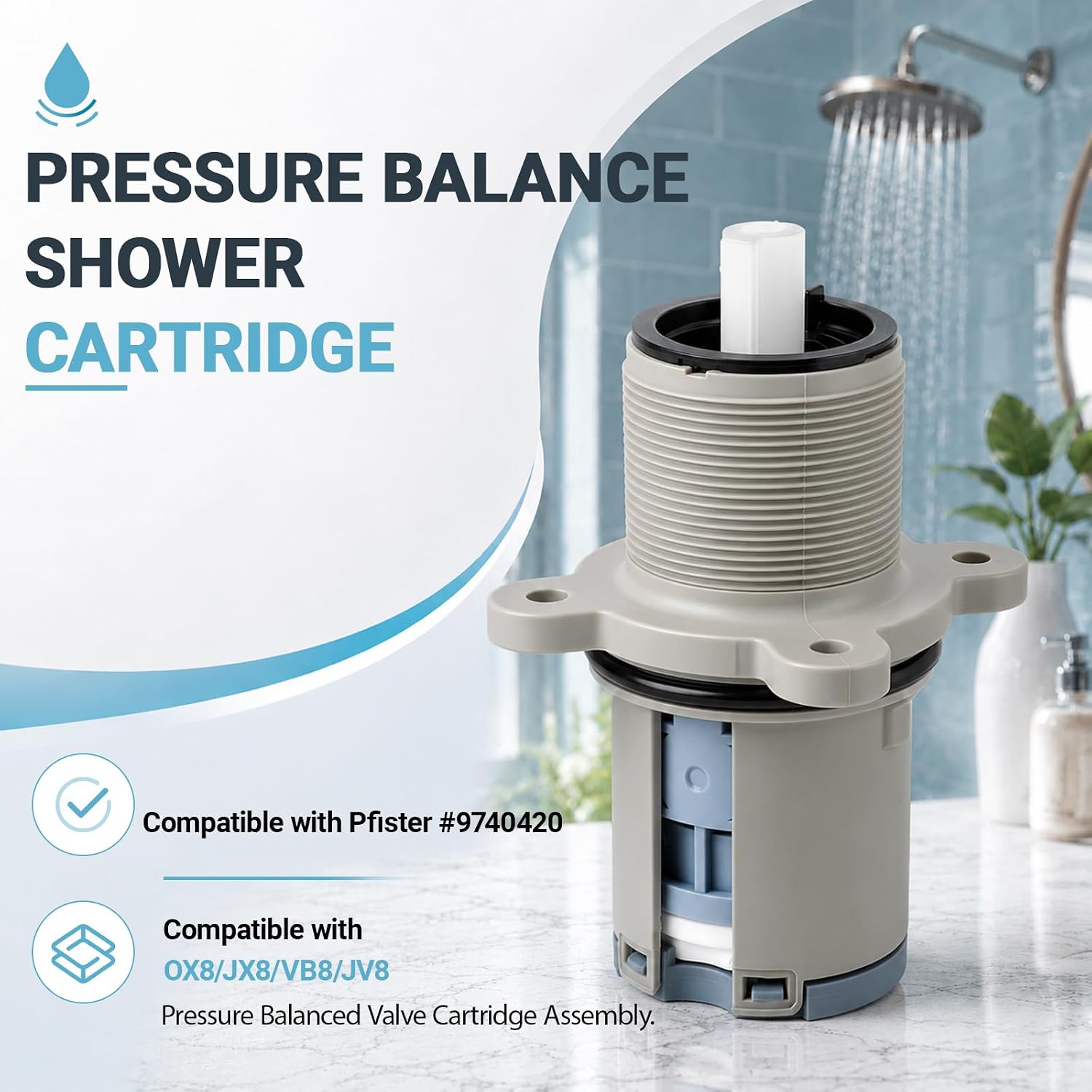 9740420 Pressure Balance Shower Cartridge for Pfister,Replacement Part for Pfister 0X8/JX8/VB8/JV8 Deep Casting Valves, Pressure-balanced Cartridge for Tub & Shower Valve, Easy Installion