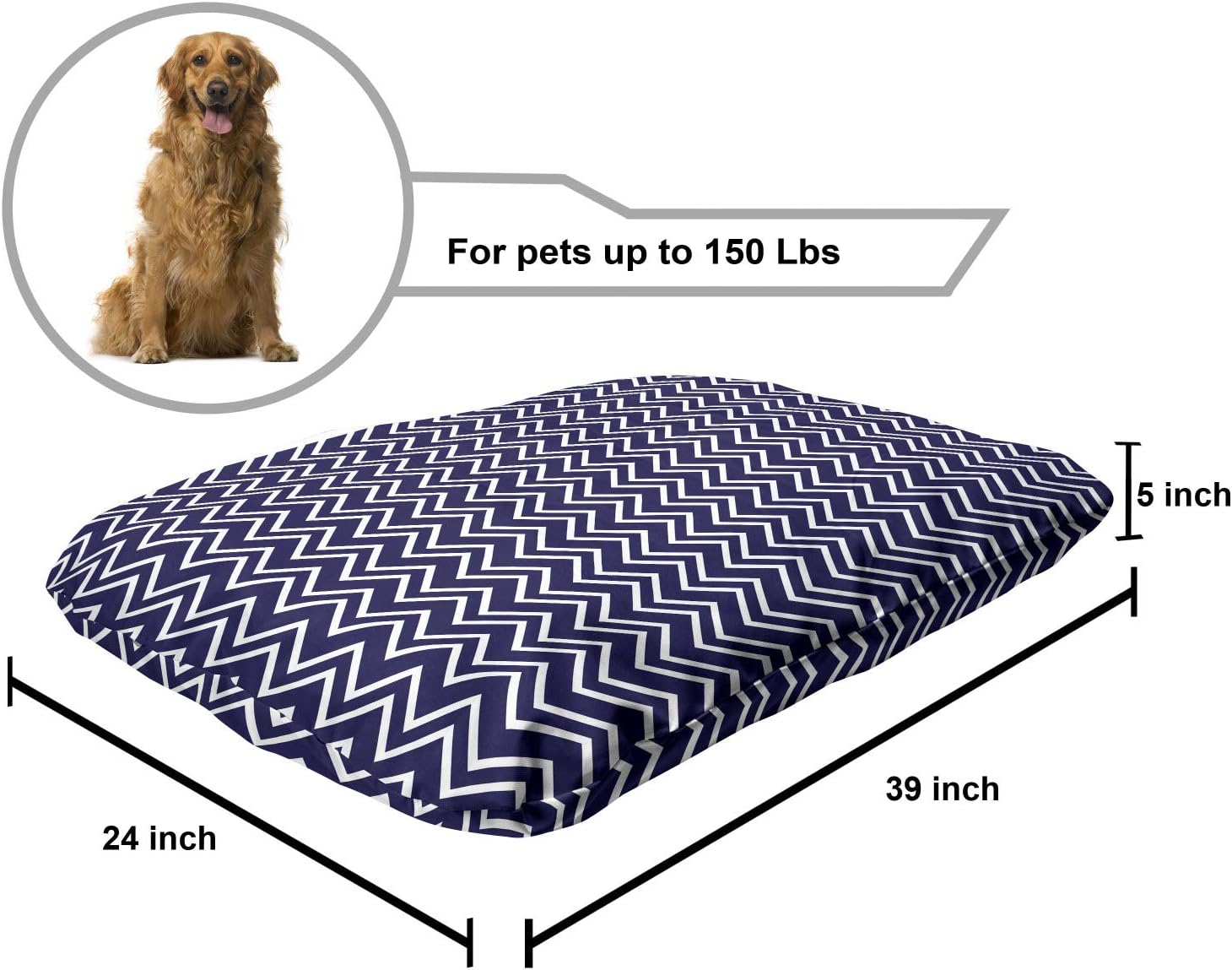review Lunarable Chevron Pet Bed, Abstract Retro Classic Zigzags in Nautical Tones Minimalism Inspired, Chew Resistant Pad for Dogs and Cats Cushion with Removable Cover, 24