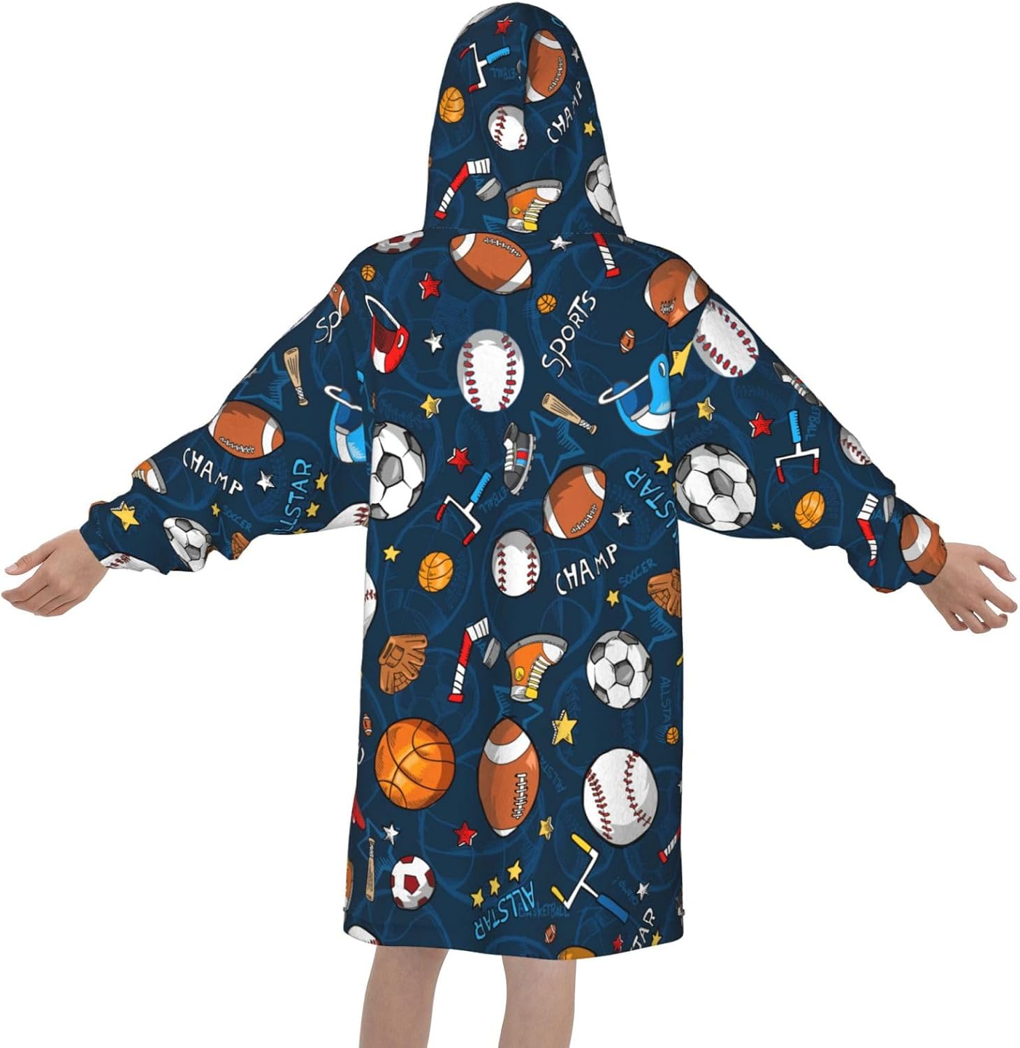 Sports Baseball Game Print Oversized Blanket Hoodie, Wearable Blanket Hooded,Hooded Pullover With Pocket