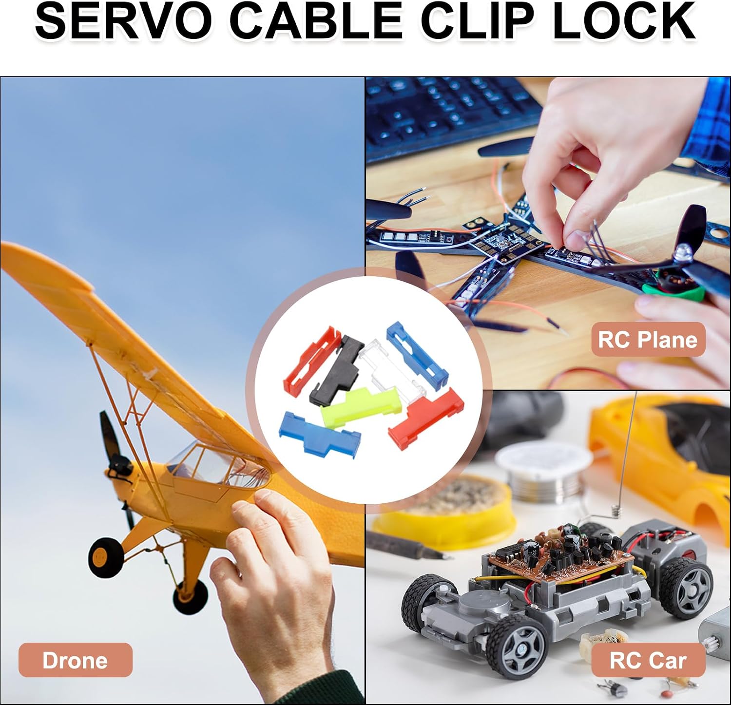 MECCANIXITY 60 Pcs Servo Extension Cable Clips Lock, Servo Cable Safety Connector Lead Wire Buckle Lock for RC Car Plane Boat DIY Y Adapter Cable, Black