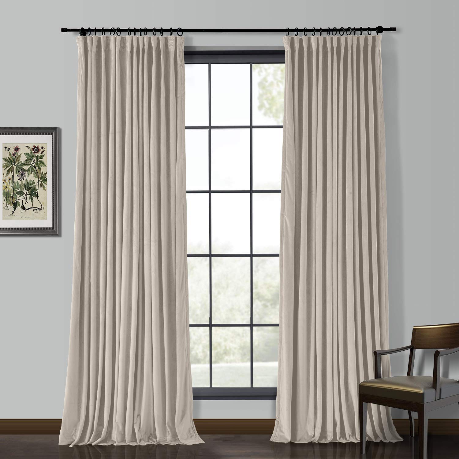 Luxury Solid Matt Heavy Velvet Curtain 90" W x 54" L Pencil Pleat Drapery with Blackout Lining for Living Room Bedroom Cashmere 1 Panel