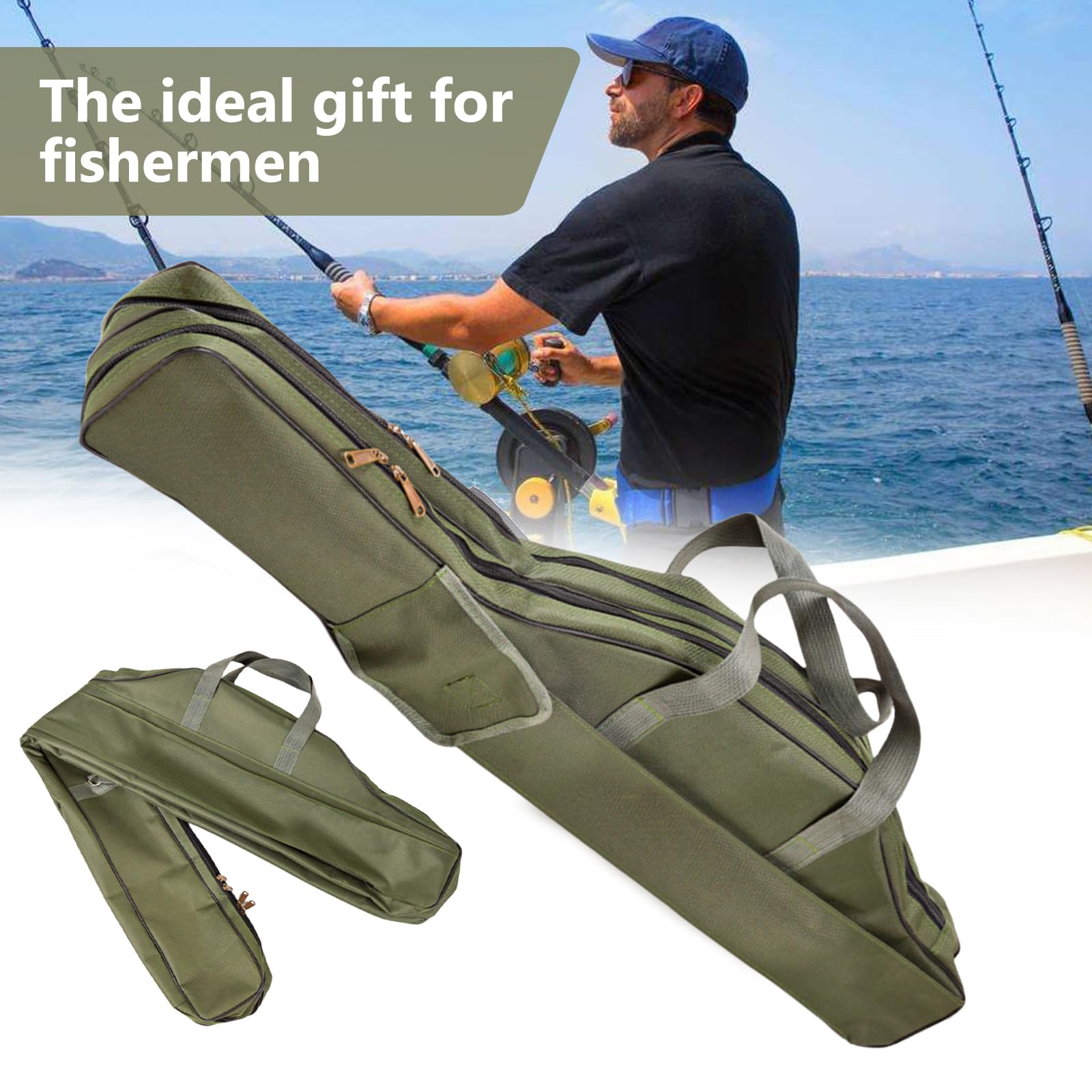 3 Lagige Angeltasche, Rutentasche, Angelruten Tasche, Angelrutentaschen, Faltbarer Angelrute Tasche, Fishing Rutentasche, Fishing Bag Für Angelruten Angelgerät Reise Aufbewahrungstasche (Grün)