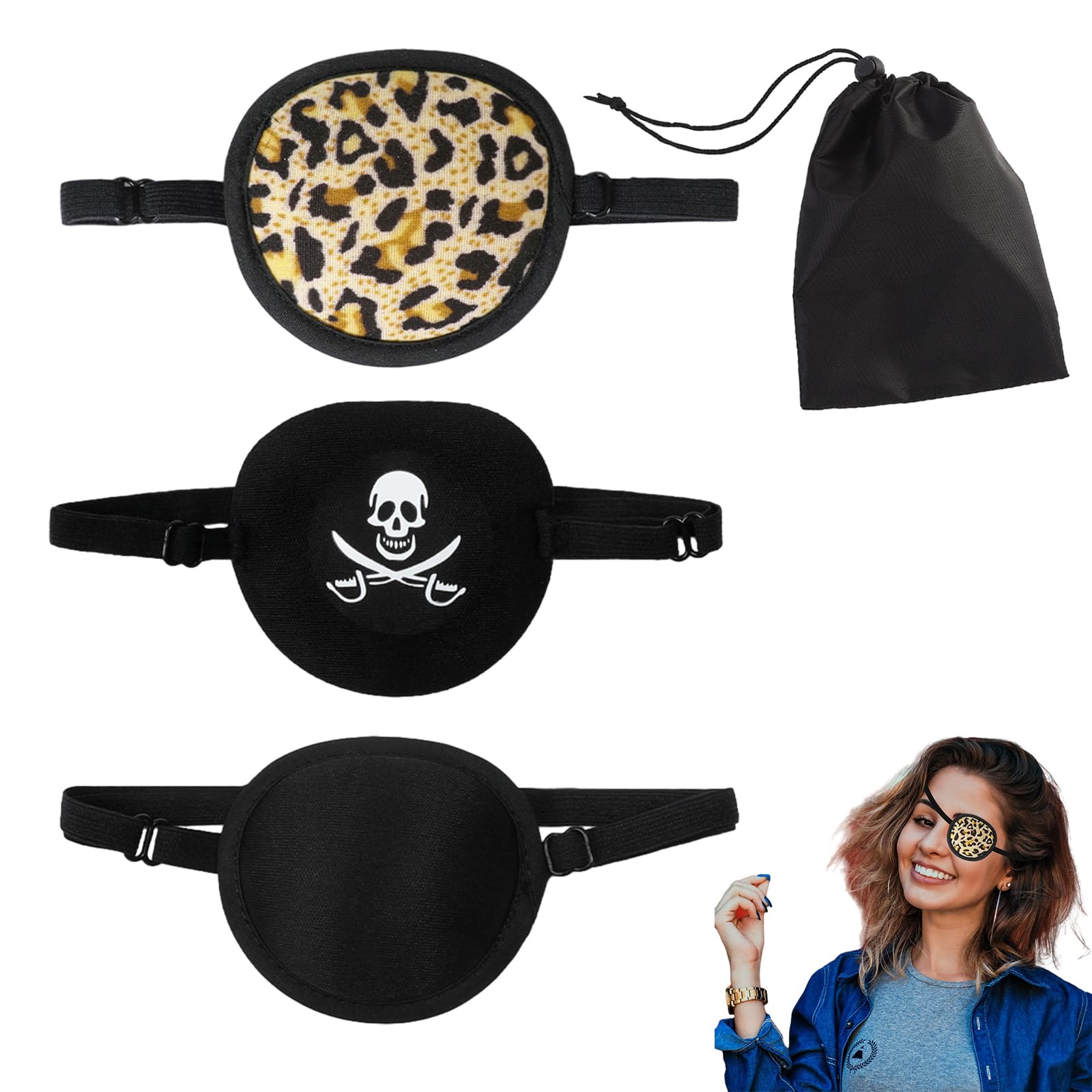 4 pezzi di Patch Occhi, Toppe per Occhi Regolabile per Bambini Adulti, Benda Medica per Occhio per L'amliopia e lo Strabismo, Nero