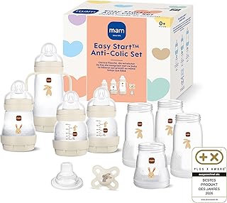 MAM Easy Start Anti-Colic Set | 0+ Mon | Babyflaschen-Set | 94% Akzeptanz & 96% Hebammen-Empfehlung | weniger Koliken | 6 Baby Trinkflaschen, 1 Griff & MAM Start | mint