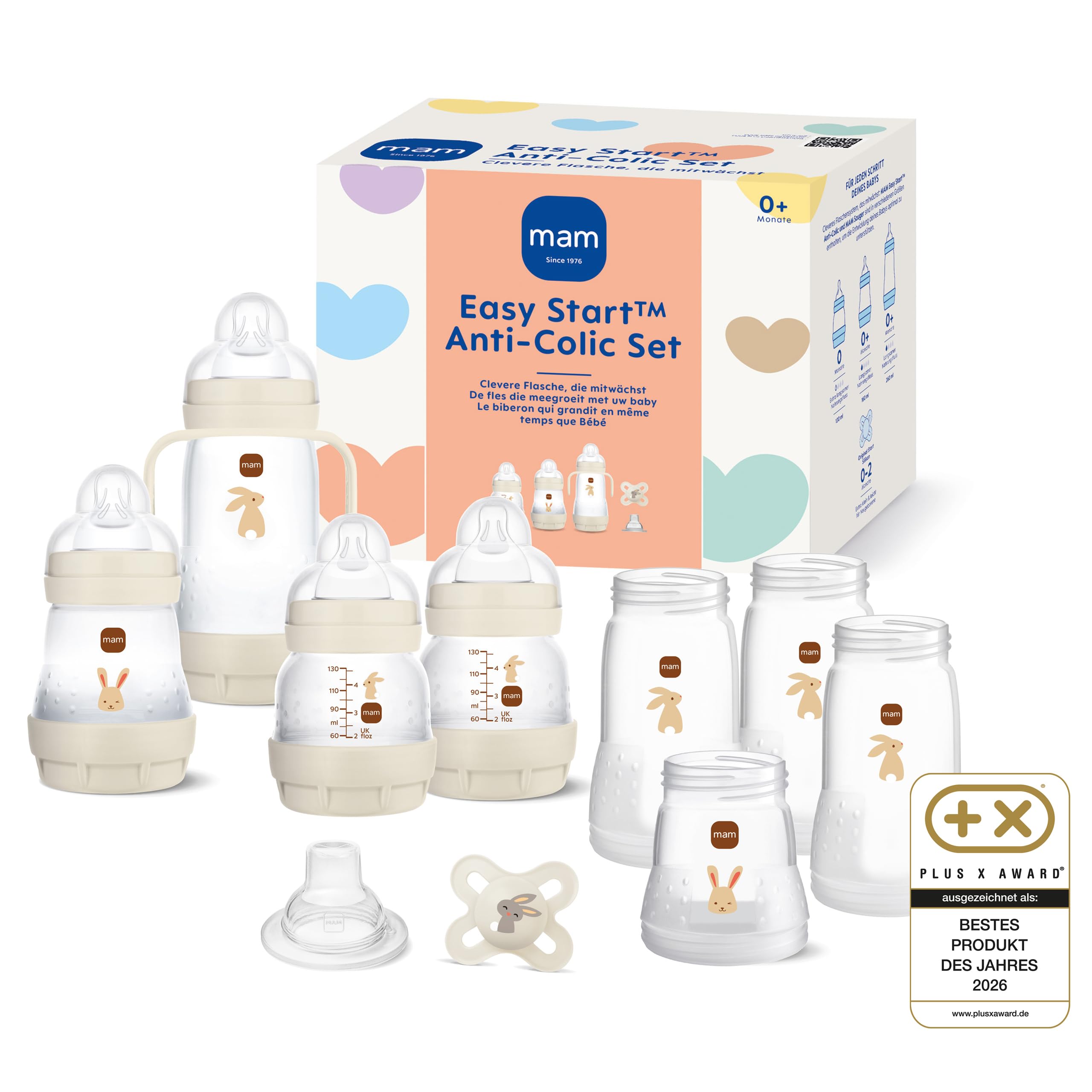 MAM Easy Start Anti-Colic Set | 0+ Mon | Babyflaschen-Set | 94% Akzeptanz & 96% Hebammen-Empfehlung | weniger Koliken | 6 Baby Trinkflaschen, 1 Griff & MAM Start | mint