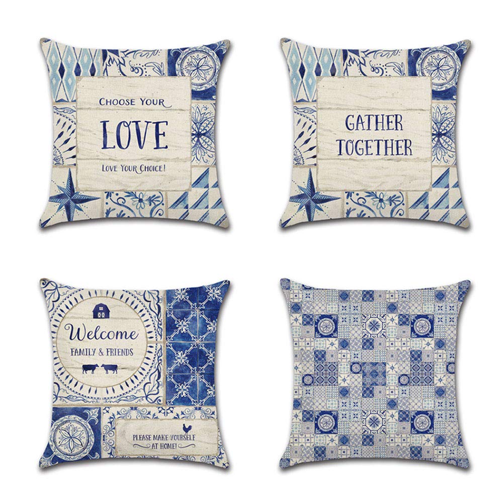 Housse de coussin en lin 45x45cm taie oreiller canapé voiture lot de 4 décoratif