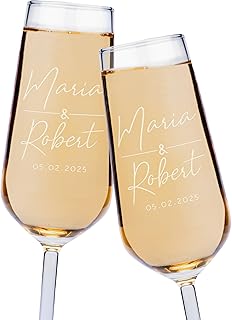 GIFTBYGIFTY Personalized Wedding Champagne Flutes for Bride and Groom - ...