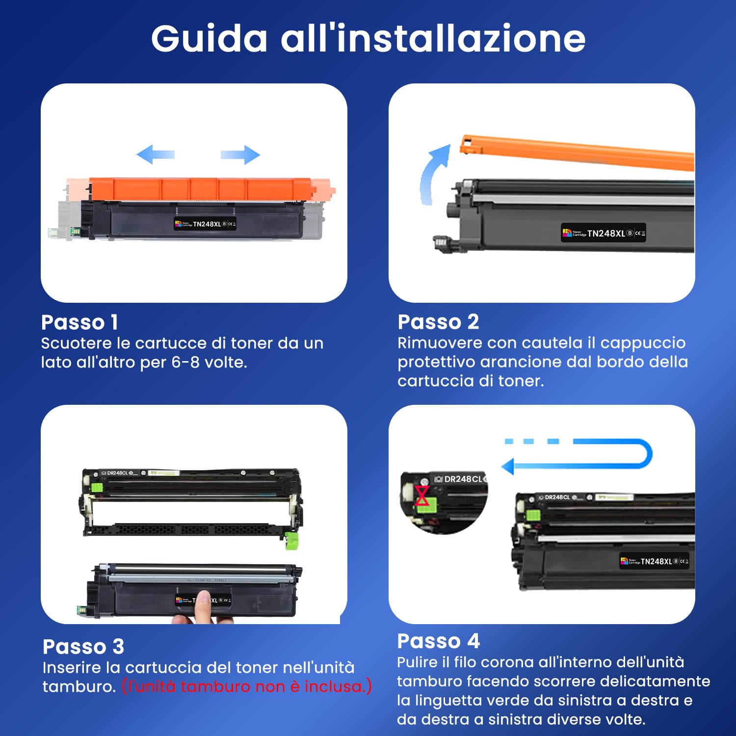 TN248 TN248XL Cartucce Toner Con Chip Compatibili per Brother TN248 TN248CMYK TN-248XL per Brother DCP-L3560CDW MFC-L3760CDW MFC-L3740CDWE HL-L3220CWE DCP-L3520CDWE HL-LC3215CW (4-Pack)