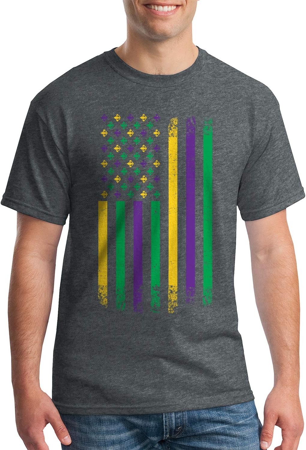 Threadrock Men's Mardi Gras American Flag T-Shirt