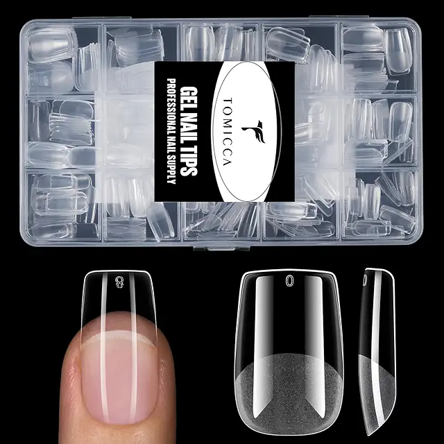 TOMICCA Short Square Gel Nail Tips - 240Pcs Full Cover Press On Nails for DIY Manicure